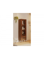 Cristaleira torre de Madeira cor marrom Amendoado 1 porta e 2 gavetas | Coleção Scandian